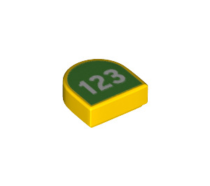 LEGO Yellow Tile 1 x 1 Half Oval with 123 (24246 / 72215)
