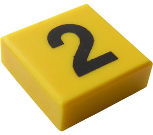 LEGO Yellow Tile 1 x 1 with Black "2" with Groove (3070 / 80402)