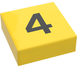 LEGO Gelb Fliese 1 x 1 mit Schwarz "4" mit Nut (3070)