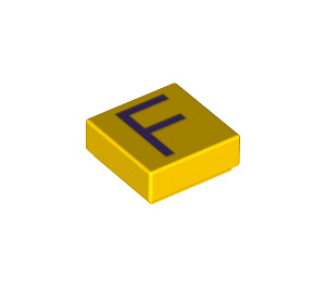 LEGO Geel Tegel 1 x 1 met 'F' met groef (11542 / 13412)