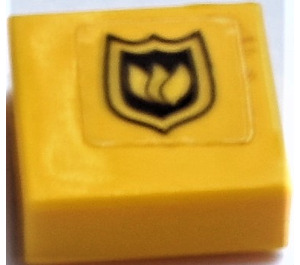 LEGO Geel Tegel 1 x 1 met Brand logo Sticker met groef (3070)