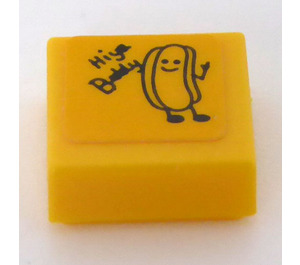 LEGO Yellow Tile 1 x 1 with 'Hiya Buddy' Hot Dog Sticker with Groove (3070)