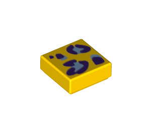 LEGO Yellow Tile 1 x 1 with Light Blue and Purple Leopard Spots with Groove (3070 / 73074)