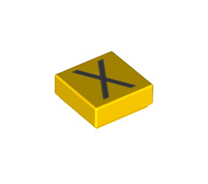 LEGO Geel Tegel 1 x 1 met "X" met groef (11587 / 13433)