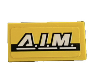 LEGO Yellow Tile 1 x 2 with A.I.M. Sticker with Groove (3069)