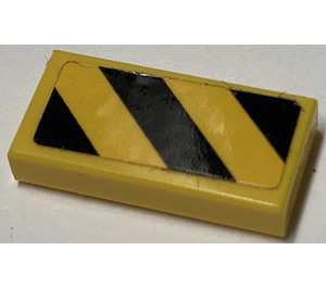 LEGO Yellow Tile 1 x 2 with Black and Yellow Danger Stripes Sticker with Groove (3069)