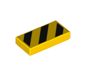 LEGO Geel Tegel 1 x 2 met Zwart Danger Strepen met Groot Geel Hoeken met groef (3069 / 24075)