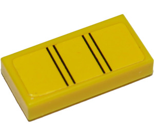 LEGO Gelb Fliese 1 x 2 mit Schwarz Lines Aufkleber mit Nut (3069)
