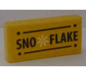 LEGO Yellow Tile 1 x 2 with Black "SNO FLAKE" pattern on Yellow Sticker with Groove (3069)