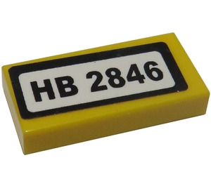 LEGO Yellow Tile 1 x 2 with "HB 2846" Sticker with Groove (3069)