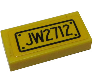 LEGO Yellow Tile 1 x 2 with 'JW2712' License plate Sticker with Groove (3069)