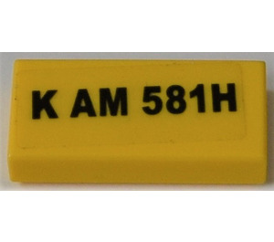 LEGO Yellow Tile 1 x 2 with K AM 581H license plate Sticker with Groove (3069)