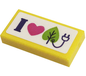 LEGO Yellow Tile 1 x 2 with Letter I, Heart, Leaf, Power Plug Sticker with Groove (3069)