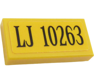 LEGO Geel Tegel 1 x 2 met 'LJ 10263' Sticker met groef (3069)