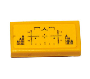LEGO Gelb Fliese 1 x 2 mit Missile HUD Aufkleber mit Nut (3069)