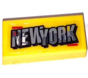 LEGO Yellow Tile 1 x 2 with NEWYORK Sticker with Groove (3069)