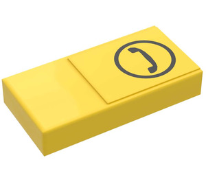 LEGO Yellow Tile 1 x 2 with Phone Logo Sticker with Groove (3069)