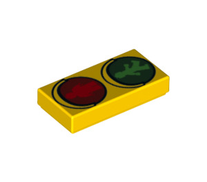 LEGO Yellow Tile 1 x 2 with Red and Green Minifigure Crosswalk Sign with Groove (3069 / 21193)