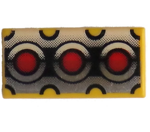 LEGO Jaune Tuile 1 x 2 avec Rouge Circles, Argent et Noir Paterne avec rainure (3069 / 48597)