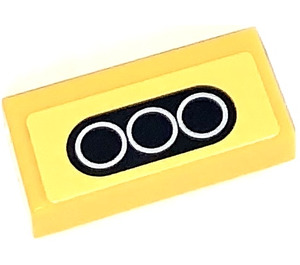 LEGO Yellow Tile 1 x 2 with Three White Circles on Black Oval Sticker with Groove (3069)