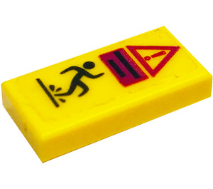 LEGO Gelb Fliese 1 x 2 mit Warning Symbol, Exclamation Mark, Person Slipping im Water Aufkleber mit Nut (3069)
