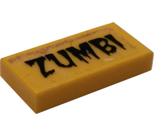 LEGO Gelb Fliese 1 x 2 mit Zumbi Aufkleber mit Nut (3069)