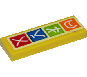 LEGO Yellow Tile 1 x 3 with 4 squares with Asian symbols (vertical) Sticker (63864)
