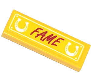 LEGO Yellow Tile 1 x 3 with 'FAME', Horseshoes Sticker (63864)