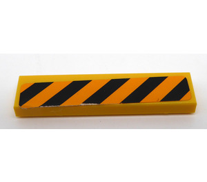 LEGO Yellow Tile 1 x 4 with Black and Bright Light Orange Danger Stripes Sticker (2431)