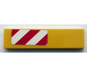 LEGO Yellow Tile 1 x 4 with Half-Sized Red and White Danger Stripes Pattern Sticker (2431)