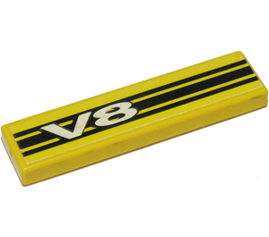 LEGO Yellow Tile 1 x 4 with 'V8' and Black Stripes Sticker (2431)