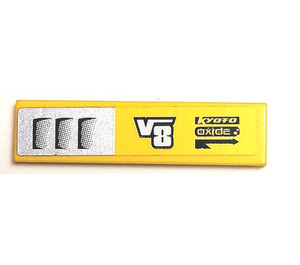LEGO Yellow Tile 1 x 4 with 'V8', 'Kyoto Oxide' (left) Sticker (2431)