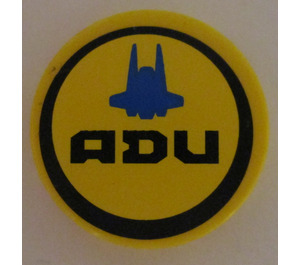 LEGO Yellow Tile 2 x 2 Round with ADU and Fighter Silhouette Sticker with "X" Bottom (4150)