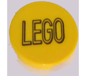LEGO Yellow Tile 2 x 2 Round with Black 'LEGO' Sticker with Bottom Stud Holder (14769)