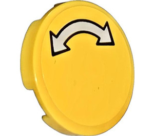 LEGO Yellow Tile 2 x 2 Round with Double Arrow with Black Border Sticker with "X" Bottom (4150)