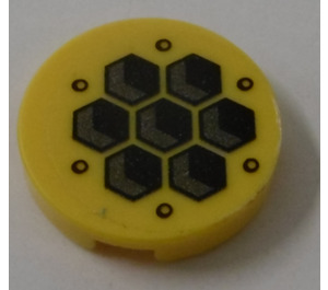 LEGO Yellow Tile 2 x 2 Round with Hexagon Tiles Sticker with Bottom Stud Holder (14769)