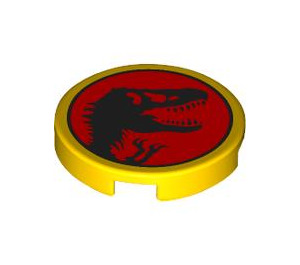 LEGO Yellow Tile 2 x 2 Round with Jurassic Park Dinosaur Head with Bottom Stud Holder (14769 / 103616)
