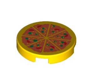 LEGO Giallo Piastrella 2 x 2 Rotondo con Pizza con supporto per bottoncino alla base (14769)