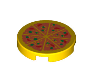 LEGO Geel Tegel 2 x 2 Ronde met Pizza met "X"-vormige Onderzijde (54871 / 81867)
