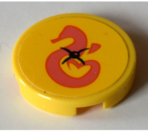 LEGO Yellow Tile 2 x 2 Round with Seahorse Rescue Logo Seat Cushion Sticker with Bottom Stud Holder (14769)