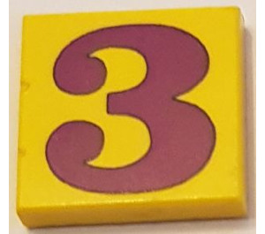 LEGO Jaune Tuile 2 x 2 avec "3" avec rainure (3068)
