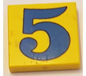 LEGO Jaune Tuile 2 x 2 avec "5" avec rainure (3068)