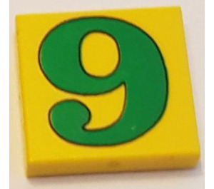 LEGO Gul Bricka 2 x 2 med "9" med skåra (3068)