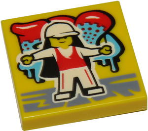 LEGO Yellow Tile 2 x 2 with BeatBit Album Cover - Minifigure in White Cap with Groove (3068)