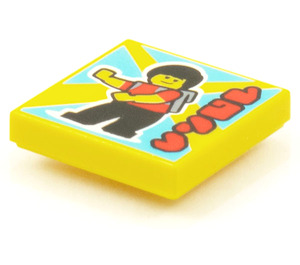 LEGO Geel Tegel 2 x 2 met BeatBit Album Cover - Minifigure met Rugzak Dancing Patroon met groef (3068)