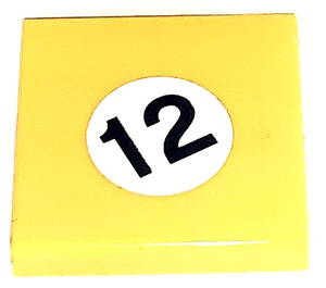 LEGO Yellow Tile 2 x 2 with Black 12 in White Circle Sticker with Groove (3068)