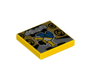 LEGO Žlutá Dlaždice 2 x 2 s Breakdancer a speakers s drážkou (3068 / 73084)