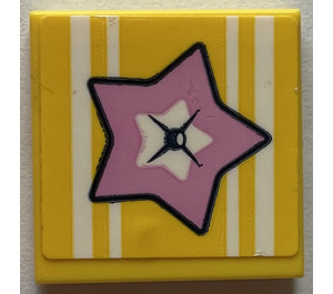 LEGO Jaune Tuile 2 x 2 avec Bright Pink Star et blanc Rayures Autocollant avec rainure (3068)