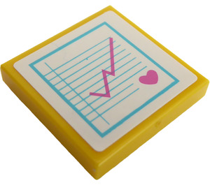 LEGO Gelb Fliese 2 x 2 mit Chart und hearth Aufkleber mit Nut (3068)
