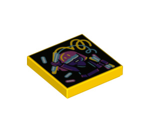 LEGO Gul Tile 2 x 2 med Dancer med glowsticks med Rille (3068 / 72848)